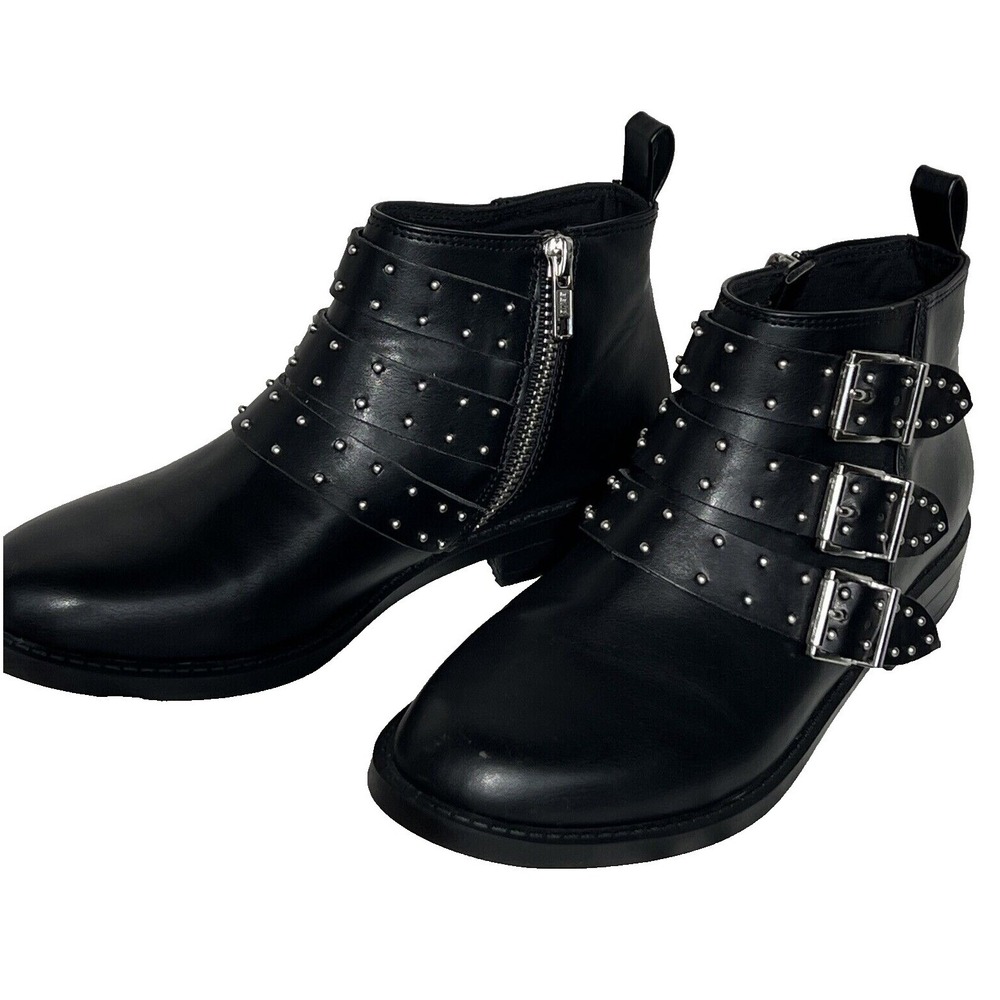 H&M Divided Black Studded Triple Buckle Ankle Boots Wm 5.5 EUR 36 EUC‎ Punk Moto - Picture 3 of 13